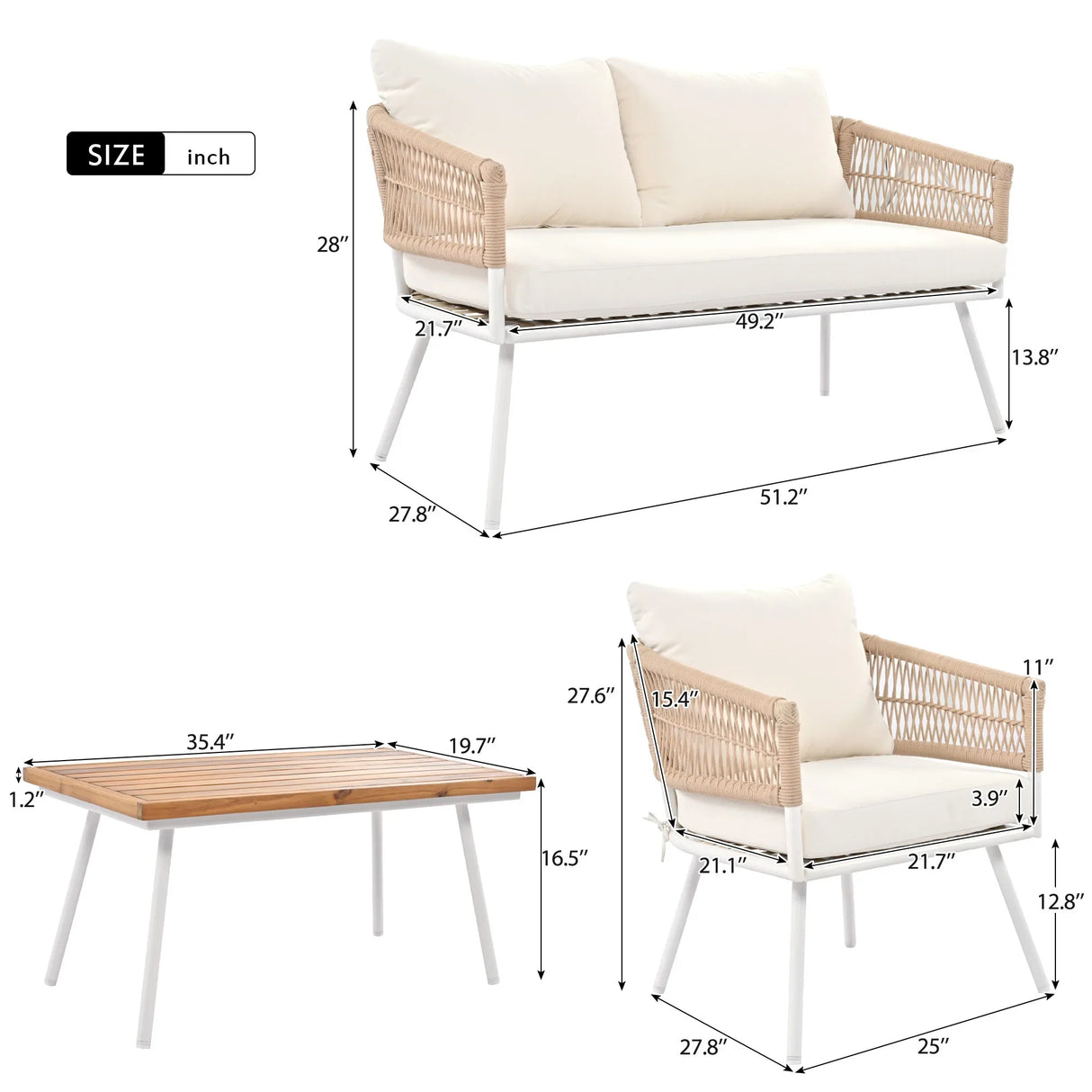 4-Piece Boho Patio Set - Beige - Furniture Home Direct