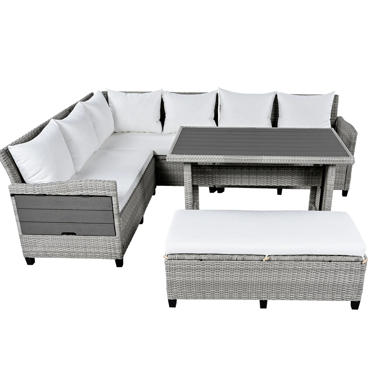 Outdoor Rattan Sectional With 2 Extendable Side Tables and Washable Covers - Furniture Home Direct