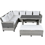 Outdoor Rattan Sectional With 2 Extendable Side Tables and Washable Covers - Furniture Home Direct