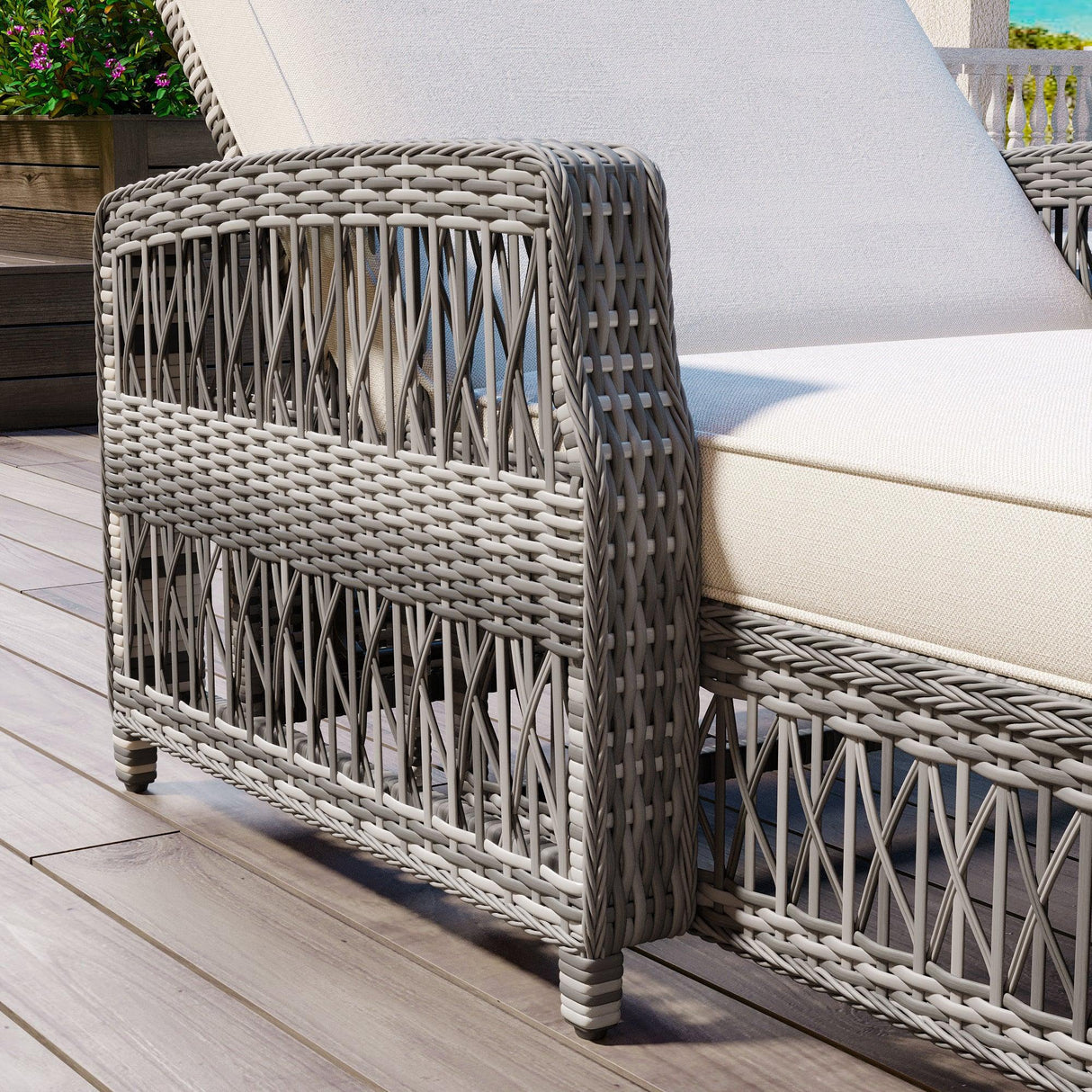 Outdoor Long Reclining Chaise - Beige - Furniture Home Direct