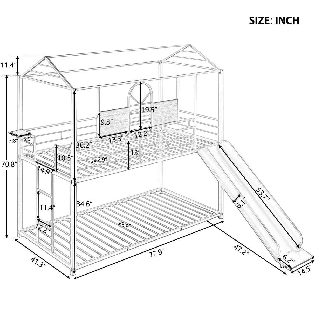 Metal Bunk Bed, Metal Housebed With Slide - Furniture Home Direct
