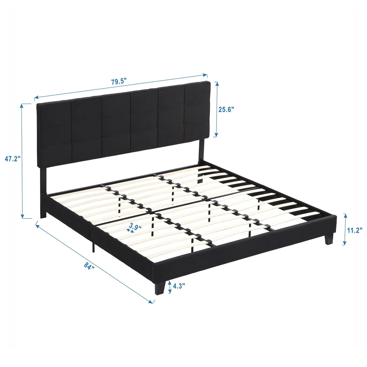 King Size Upholstered Platform Bed Frame With Button Tufted Linen Fabric Headboard, No Box Spring Needed, Wood Slat Support - Furniture Home Direct