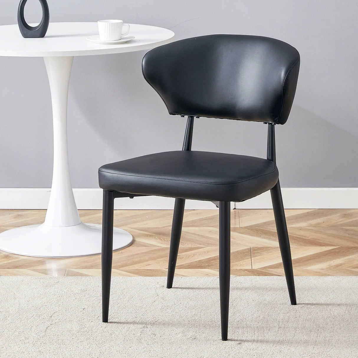 Dining Chairs Set Of 4 Modern PU Leather Metal Legs Black - Furniture Home Direct