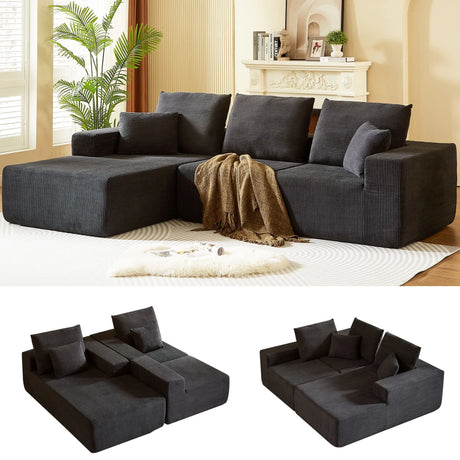 Modular Sectional Sofa With Chaise, L Shaped Cloud Couch With Deep Seat, Sectional Couches For Living Room - Black - Furniture Home Direct