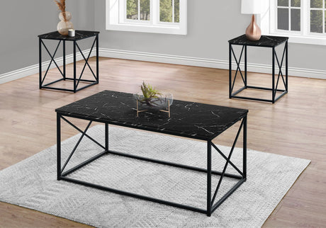 Table Set, Coffee, End, Side, Accent, Living Room, Marble Look Laminate, Contemporary & Modern (Set of 3) - Furniture Home Direct