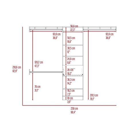 Closet System With Rods Shelves Drawer Modern Dark Walnut - Furniture Home Direct