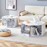 Coffee Table Set Hexagonal Marble Elegant Minimal White - Furniture Home Direct