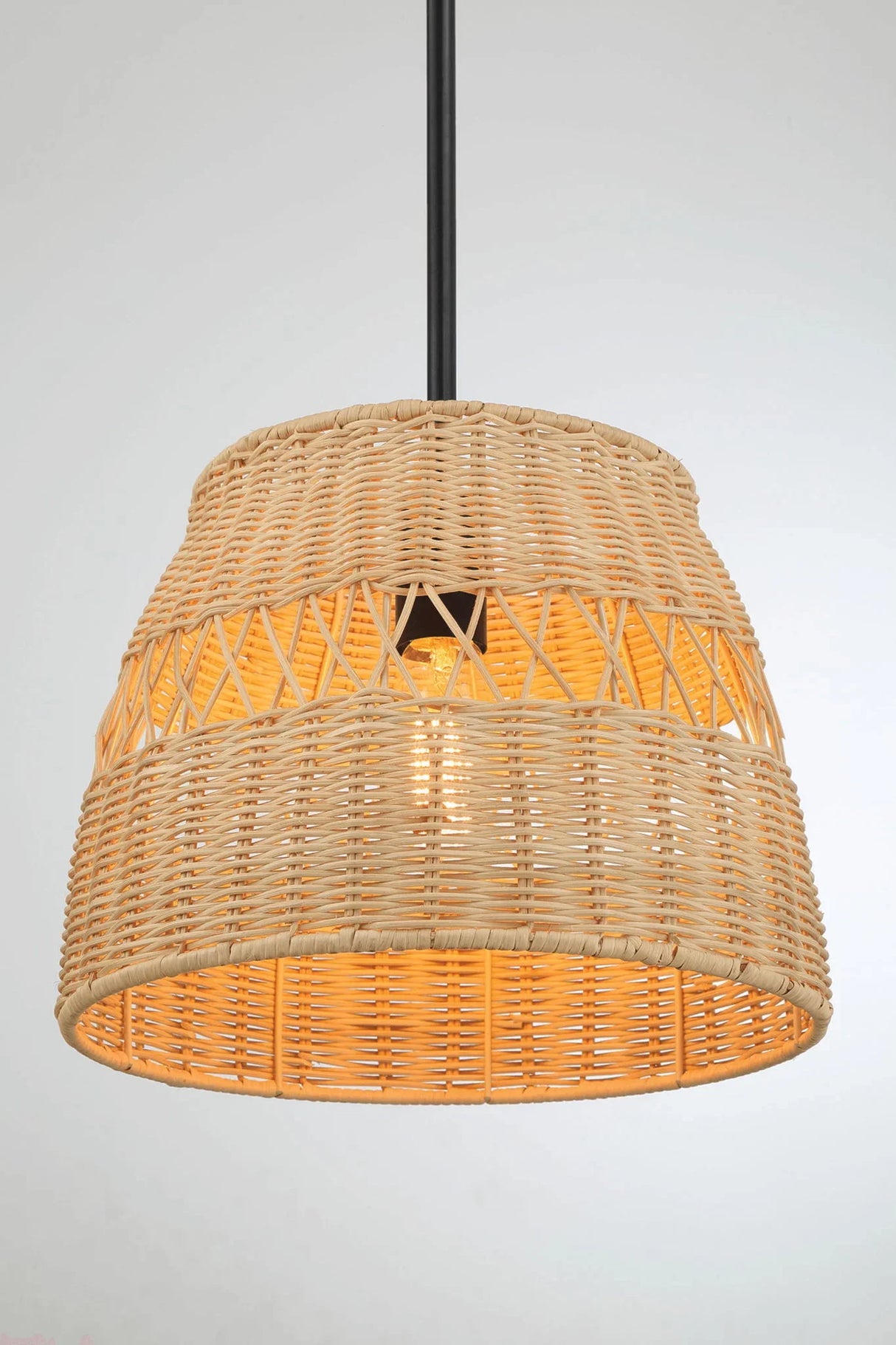 Essence - Single Lights Pendant With Shade - Black / Rattan - Furniture Home Direct