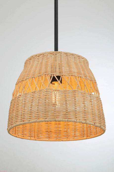 Essence - Single Lights Pendant With Shade - Black / Rattan - Furniture Home Direct