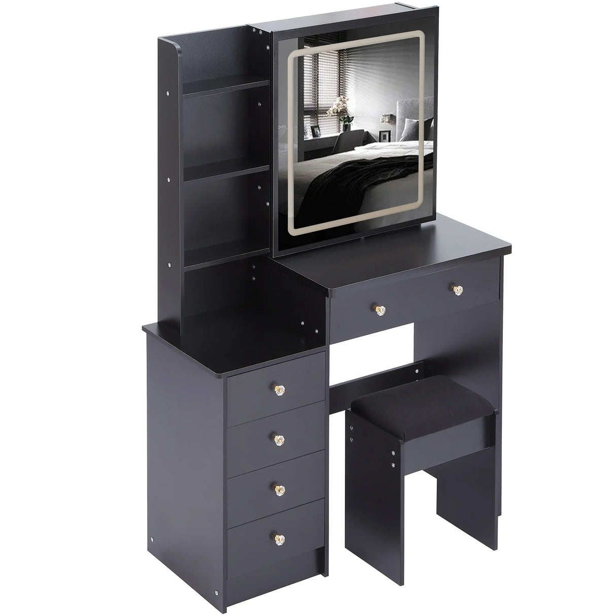 Vanity Table with Cushioned Stool Modern Finish Black - Furniture Home Direct