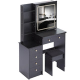 Vanity Table with Cushioned Stool Modern Finish Black - Furniture Home Direct