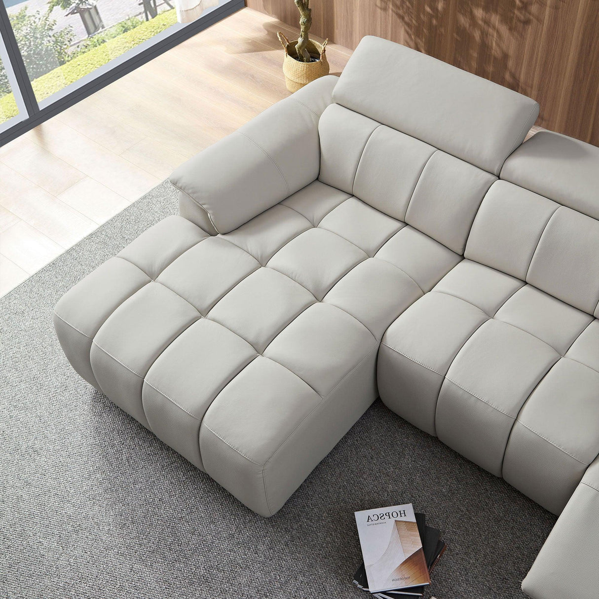 Genuine Leather Power Reclining Sectional - Light Gray - Furniture Home Direct