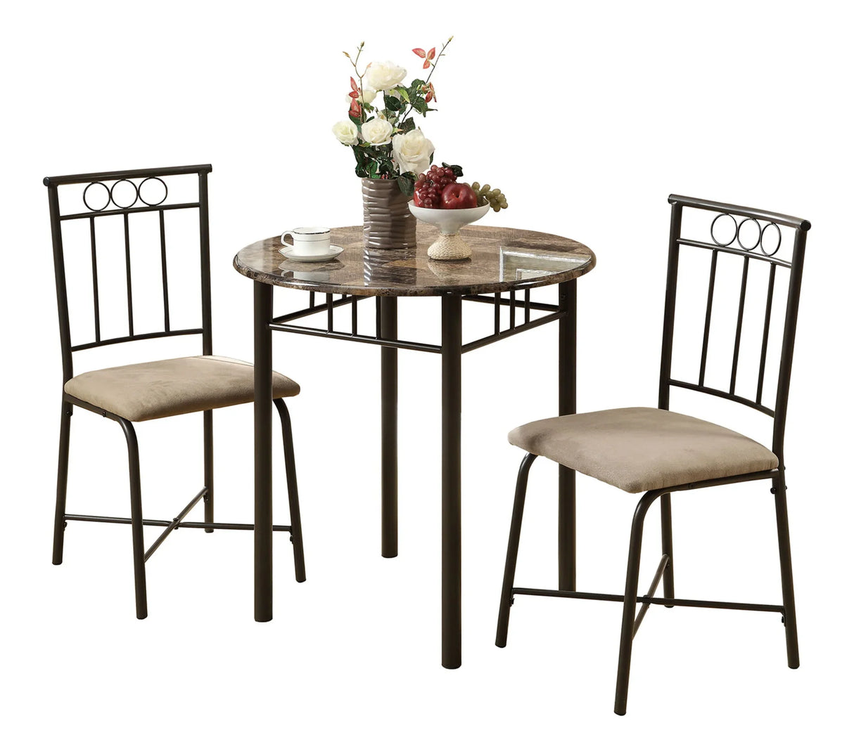 3 Pieces Dining Table Set, Small, Round, Contemporary & Modern - Furniture Home Direct