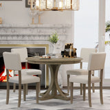 Retro Round Dining Table Set With Curved Trestle Style Table Legs And Upholstered Chairs For Dining Room - Furniture Home Direct