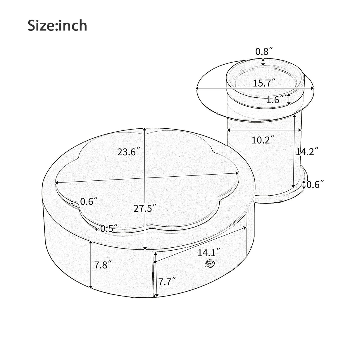 Modern Round Coffee Table (Set of 2), 360 Degree Rotatable Flower Shaped Top With 2 Drawers, Top Circle Side Table End Table With Glass For Living Room - Off White - Furniture Home Direct