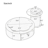 Modern Round Coffee Table (Set of 2), 360 Degree Rotatable Flower Shaped Top With 2 Drawers, Top Circle Side Table End Table With Glass For Living Room - Off White - Furniture Home Direct