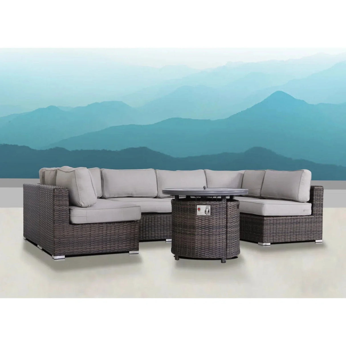 Wicker Outdoor Lounge Set With Cushions And Fire Pit - Furniture Home Direct