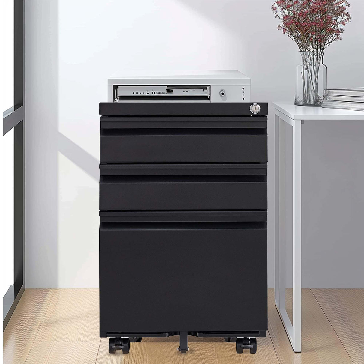 Metal Drawer Mobile File Cabinet With Lock For Home Office Organizer - Furniture Home Direct