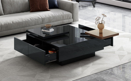 Movable Square Top Coffee Table With 4 Hidden Storage Drawers - Furniture Home Direct