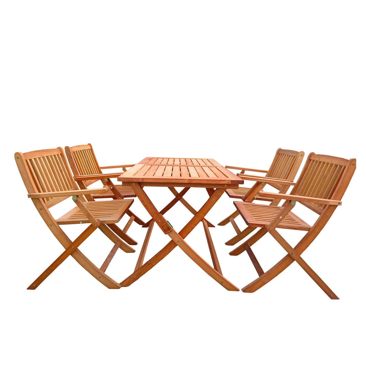 5 Piece Patio Dining Set, 4 Folding Chairs & 1 Dining Table, Indoor And Outdoor Universal - Teak - Furniture Home Direct