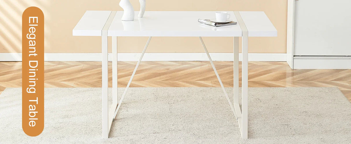 Dining Table Industrial Rectangular MDF Metal Frame White - Furniture Home Direct