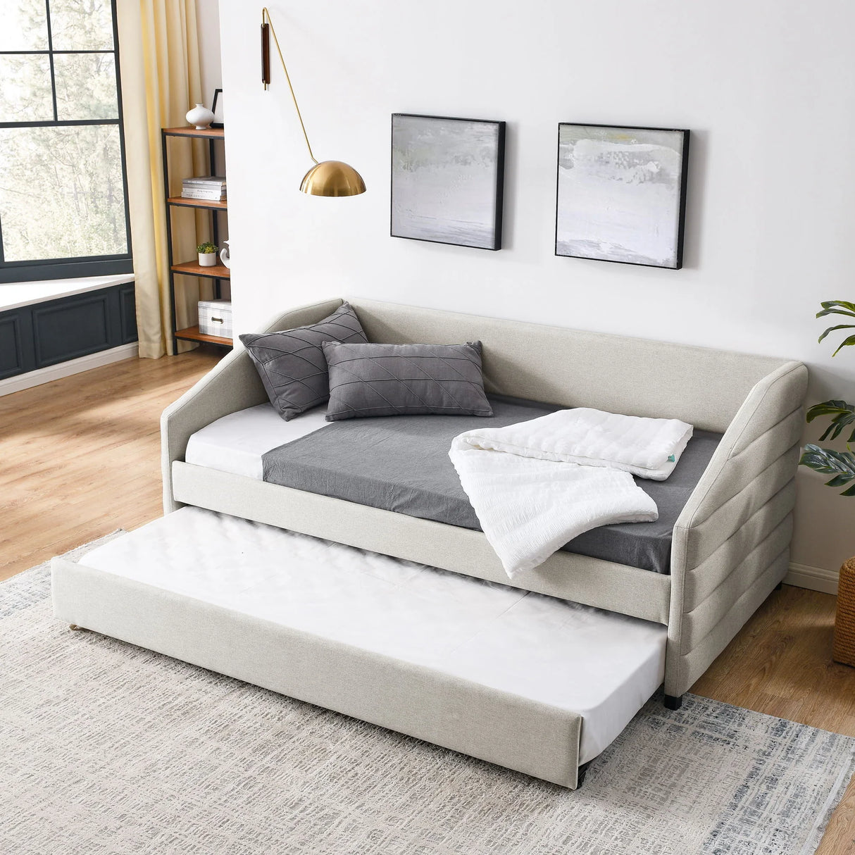 Elegant Daybed With Trundle Upholstered Tufted Sofa Bed - Furniture Home Direct