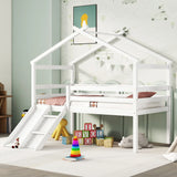 Low Loft House Bed With Slide, Ladder, Safety Guardrails, House Roof Frame - Furniture Home Direct
