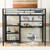 Metal Loft Bed With Desk, 3 Shelves And Ladder - Furniture Home Direct