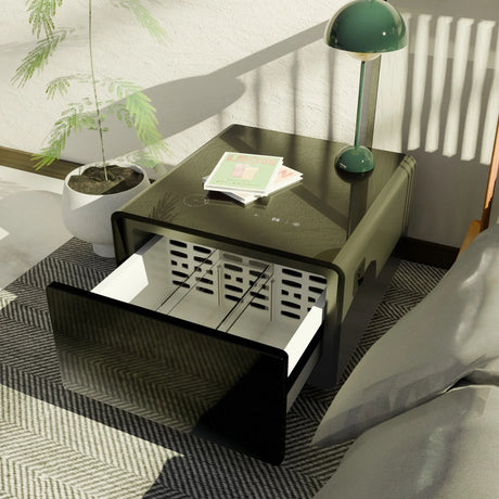 Modern Smart Side Table With Built-In Fridge, Wireless Charging, Temperature Control, Power Socket, USB Ports, Outlet Protection, Induction Light - Furniture Home Direct