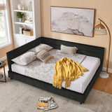 Mid-Century Storage Upholstered Tufted Bed Frame With Backrest And Armrests - Furniture Home Direct