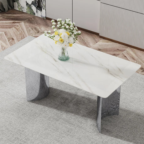 Dining Table Modern Faux Marble Top Chrome Base White - Furniture Home Direct