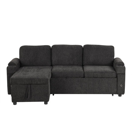Convertible L Shaped Sofa Couch With Storage, Cup Holders, USB Ports - Furniture Home Direct