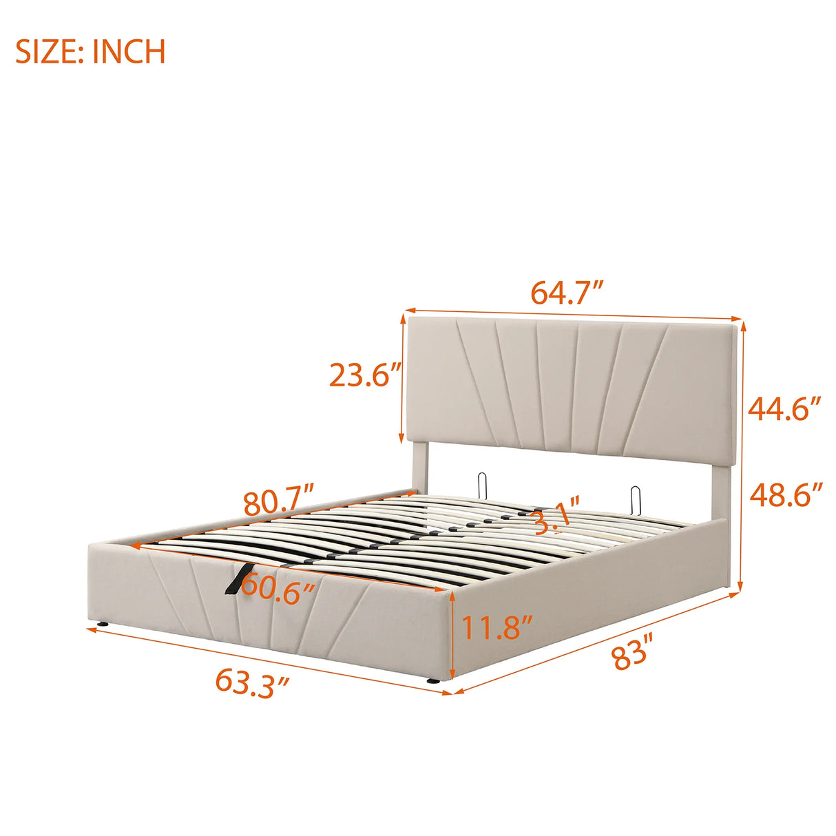 Storage Bed With Lift Platform Upholstered Queen Beige - Furniture Home Direct