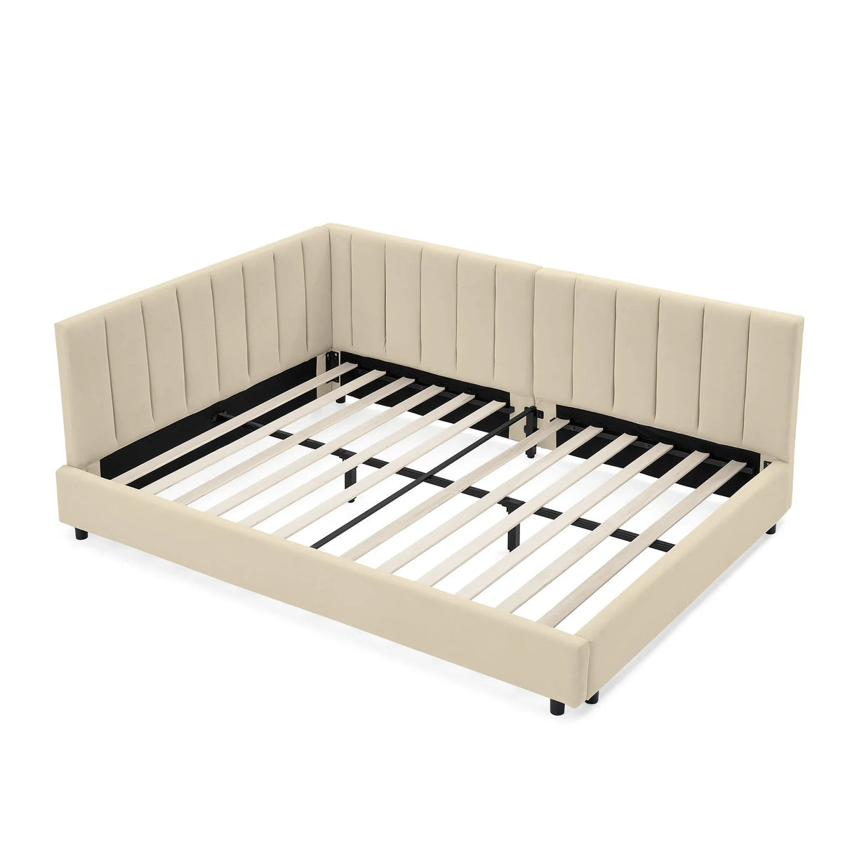 Mid-Century Upholstered Tufted Bed Frame With Backrest And Armrests - Furniture Home Direct
