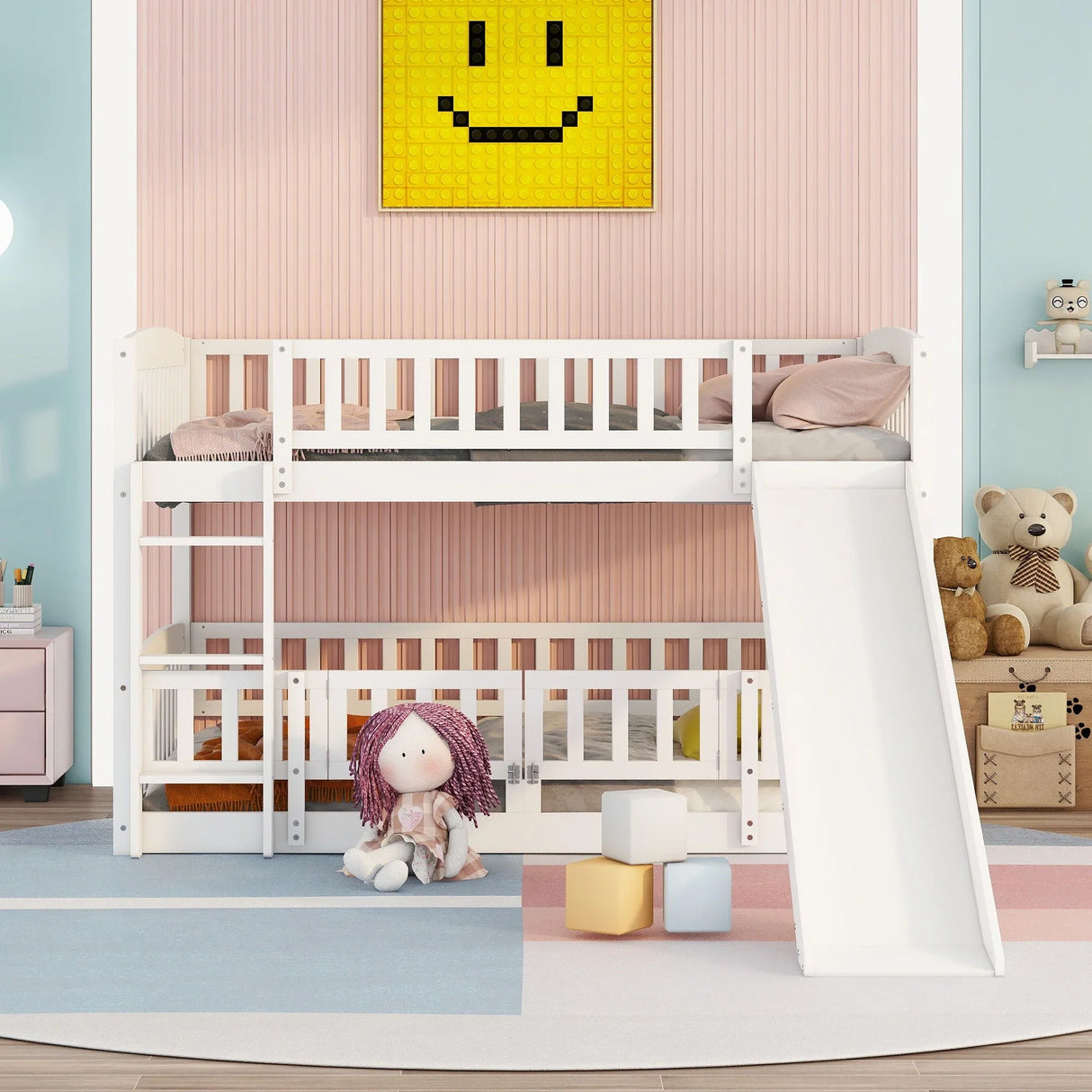 Low Bunk Bed With Slide, Fence And Ladder - Furniture Home Direct