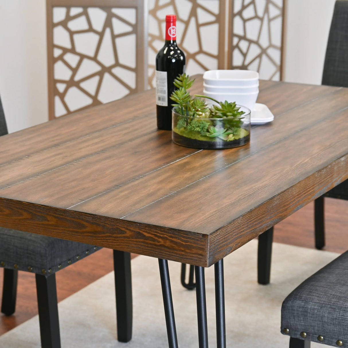 Dining Set With Wood Table And Upholstered Chairs Gray - Furniture Home Direct