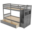 Bunk Bed, Convertible Bottom Bed, Storage Shelves And Drawers - Furniture Home Direct
