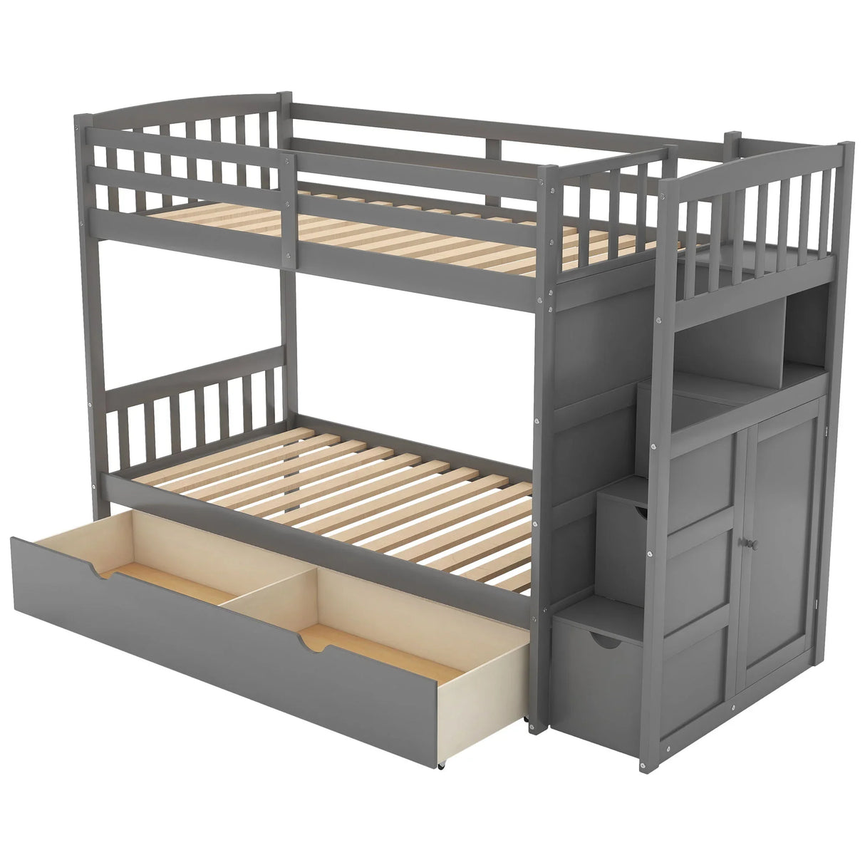 Bunk Bed, Convertible Bottom Bed, Storage Shelves And Drawers - Furniture Home Direct