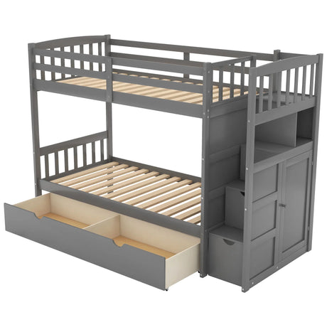 Bunk Bed, Convertible Bottom Bed, Storage Shelves And Drawers - Furniture Home Direct