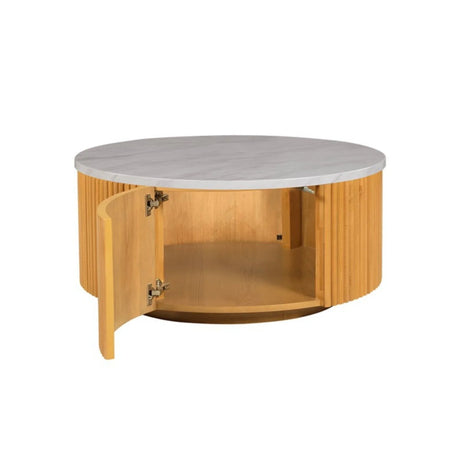Round Coffee Table With Storage - Natural / White - Furniture Home Direct