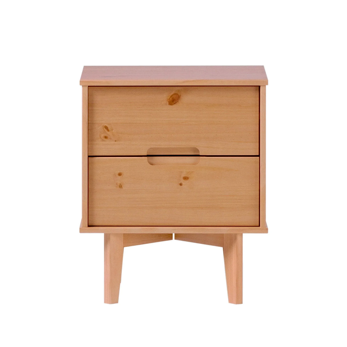 Mid-Century Modern Solid Wood 2 Drawer Nightstand - Natural Pine - Furniture Home Direct