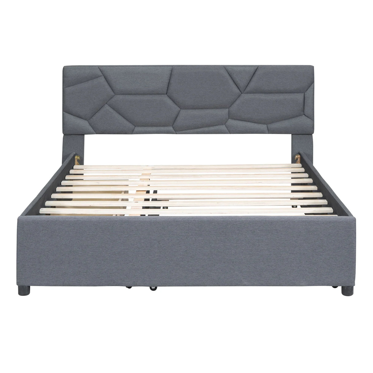 Upholstered Platform Bed With Brick Pattern Headboard And Twin Long Size Trundle - Furniture Home Direct