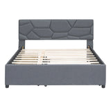 Upholstered Platform Bed With Brick Pattern Headboard And Twin Long Size Trundle - Furniture Home Direct