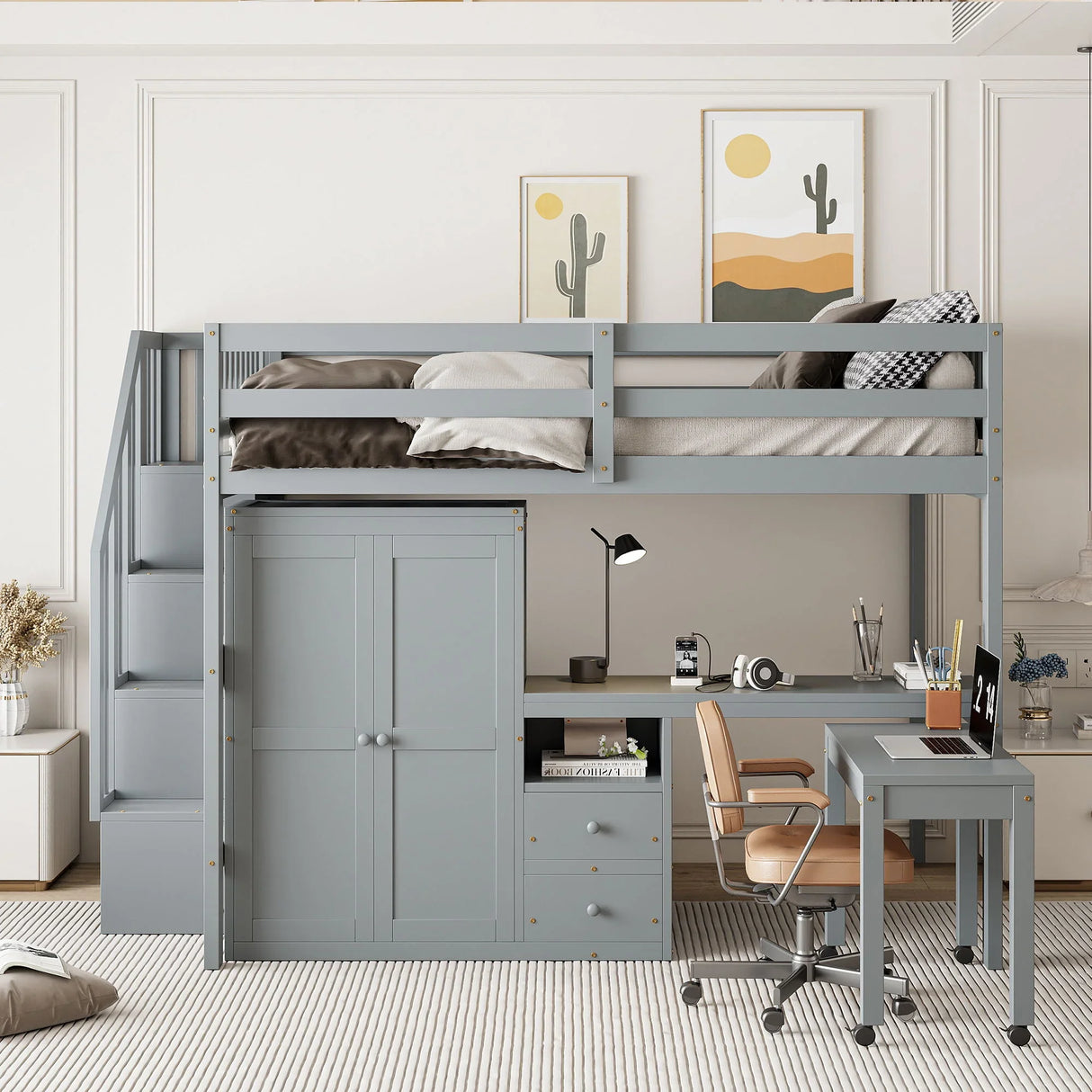 Loft Bed With Stairs, Bookshelf, Drawers, Desk & Wardrobe, Space Saving Multifunctional Furniture - Furniture Home Direct