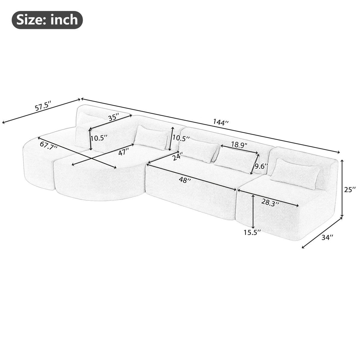 Upholstered Sofa Free Combined Sofa Couch With 2 Chaise Lounge And Five Back Pillows For Living Room - Furniture Home Direct