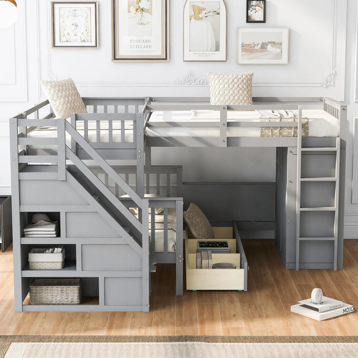 L Shaped Bunk Bed With 3 Drawers, Portable Desk And Wardrobe - Furniture Home Direct