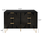 Modern 6 Drawer Dresser, Modern Dresser With Metal Handles, Storage Chest Of Drawer, Wide Dresser Drawer Organizers With Carving Design For Bedroom, Living Room, Hallway - Black - Furniture Home Direct