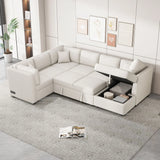 U-Shaped Sectional Sofa Pull Out Sofa Bed With Two USB Ports, Two Power Sockets, Three Back Pillows And A Storage Chaise For Living Room - Furniture Home Direct