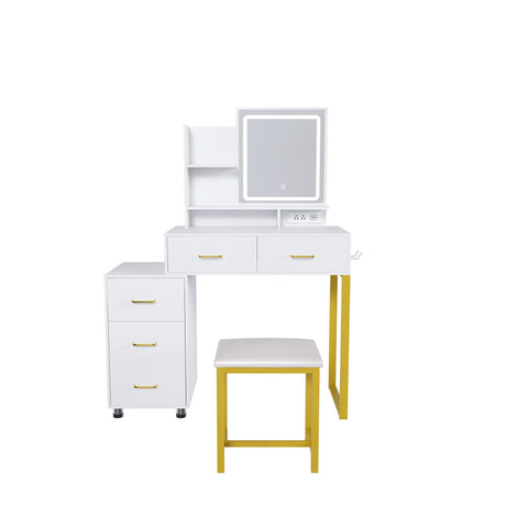 Elegant Makeup Vanity With Led Lights & Power Outlet - White - Furniture Home Direct