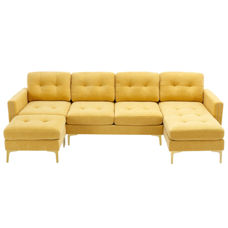 Modern L - Shape Convertible Sectional Sofa With Movable Ottoman - Furniture Home Direct